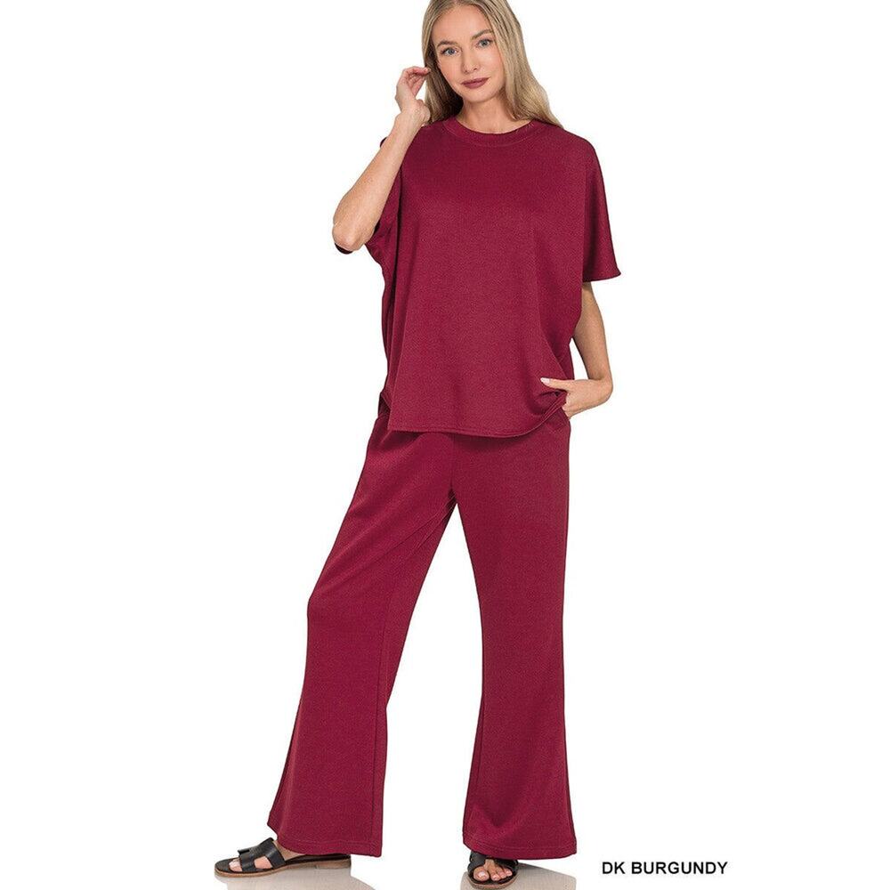 CH18 Burgundy Scuba Short Sleeve Pant Set